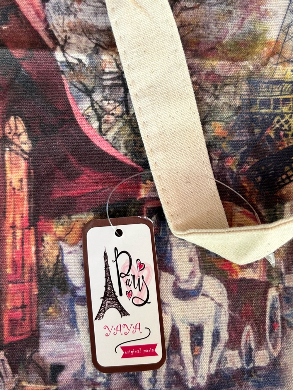 Paris Scene Canvas Tote Bag - Cream with Multicolor Print - Picture 6 of 11